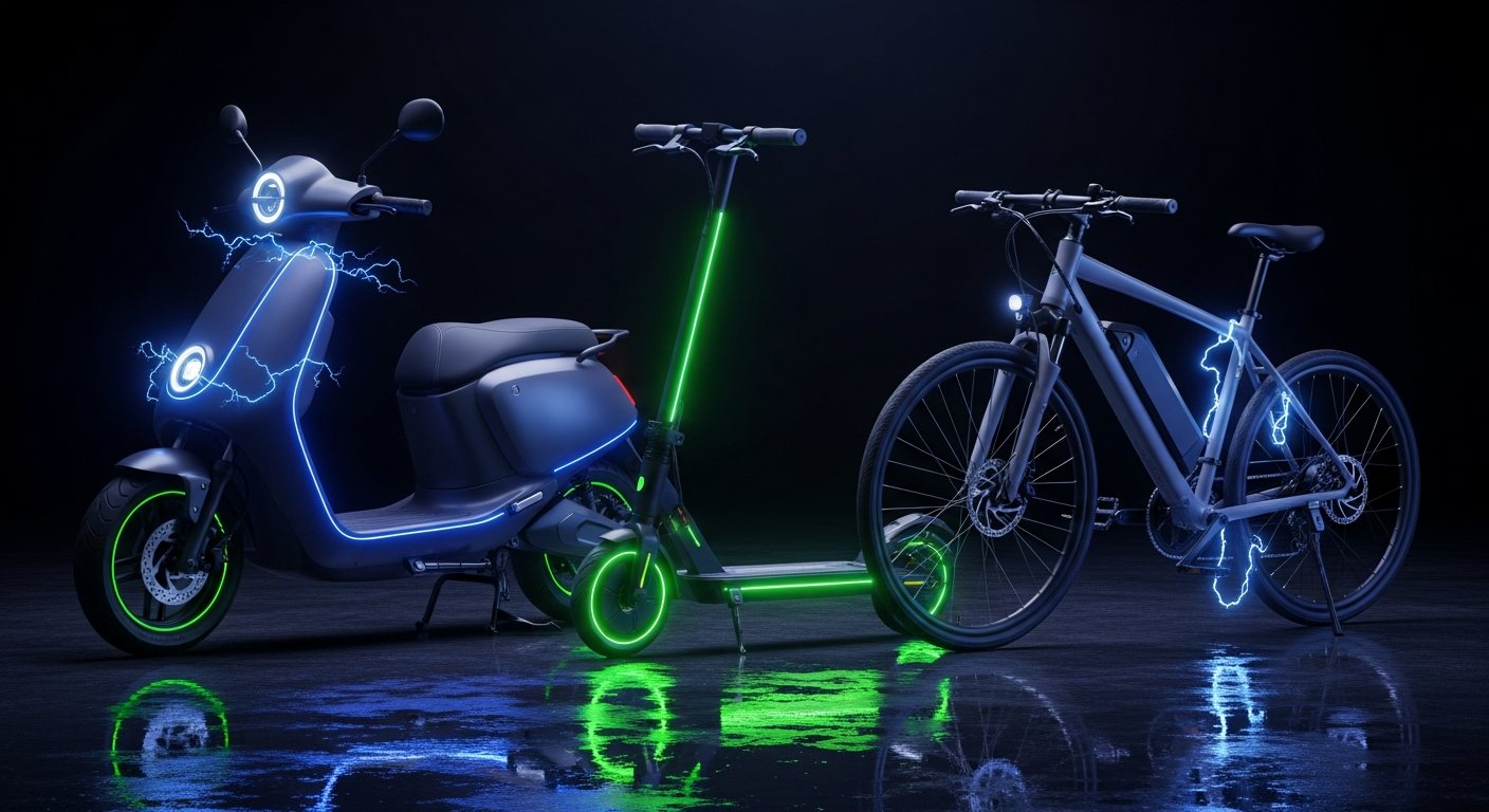 Scooter elétrico, patinete elétrico e bicicleta elétrica
